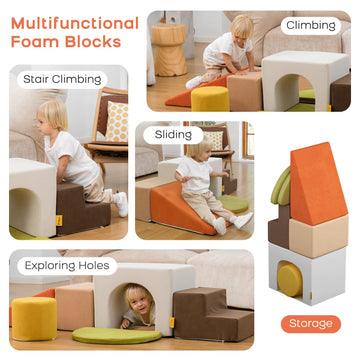 Banasuper Kids Climbing Foam Blocks Playset - 7 Piece Toddler Climbing Toys, Indoor Gross Motor Development Montessori Gross Mot