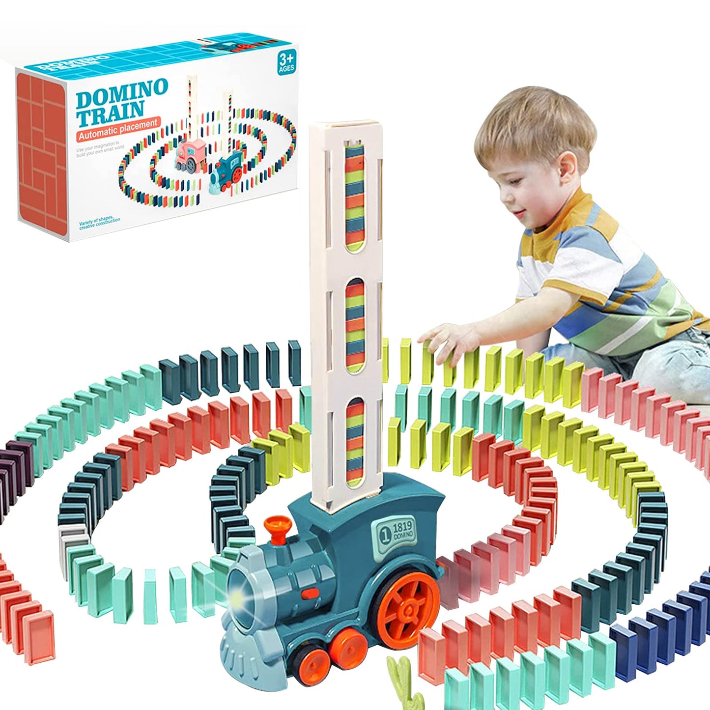 B-Qtech Domino Train Toy Set For Kids - 80Pcs, Domino Blocks Set Building And Stacking Toy Creative Kids Games Gift Dominoes For