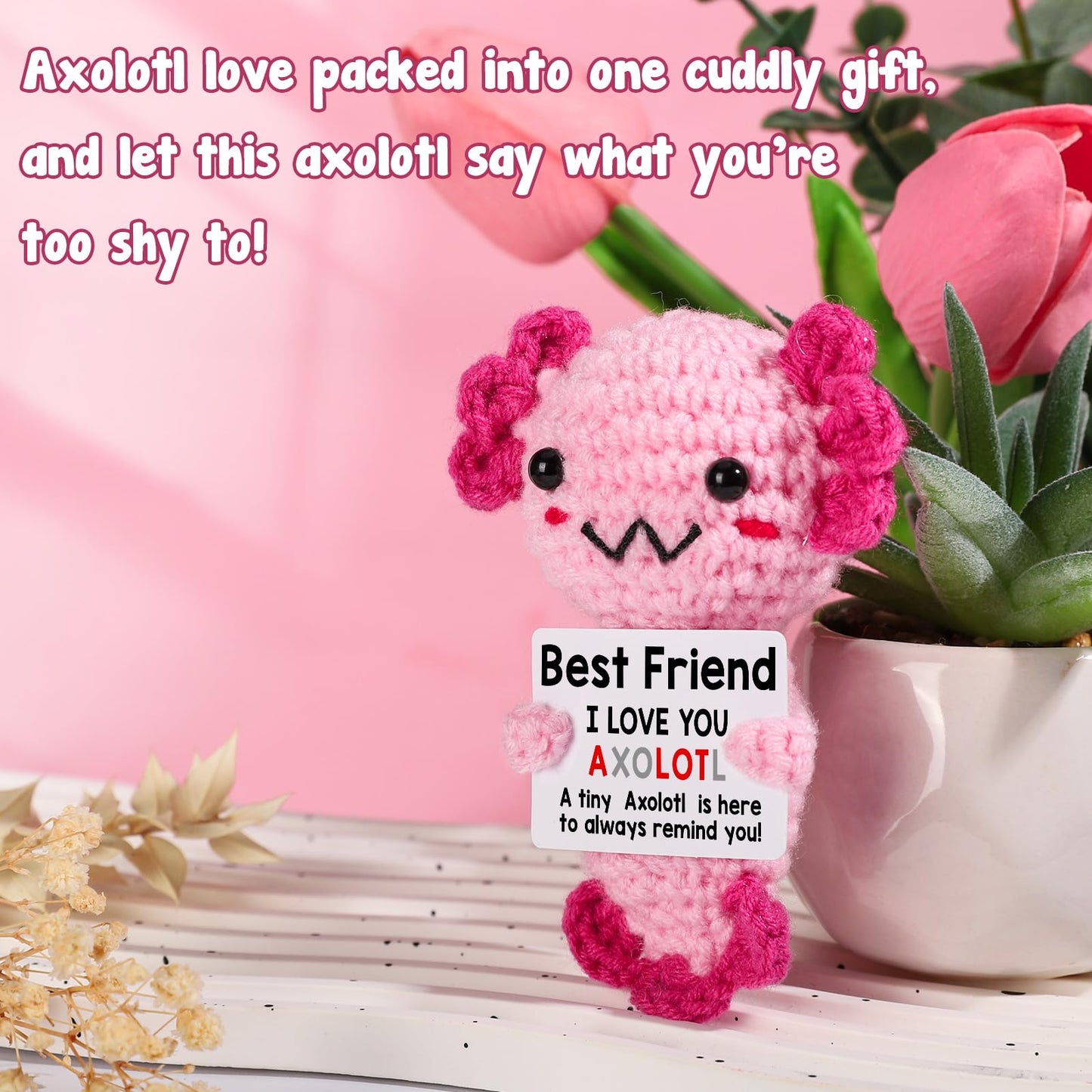 Weming Friendship Gift Crochet Axolotl  Tiny Handmade Collectible Doll for Sisters  Coworker Work Bestie  Funny Present for Birthday  Valentines  Christmas