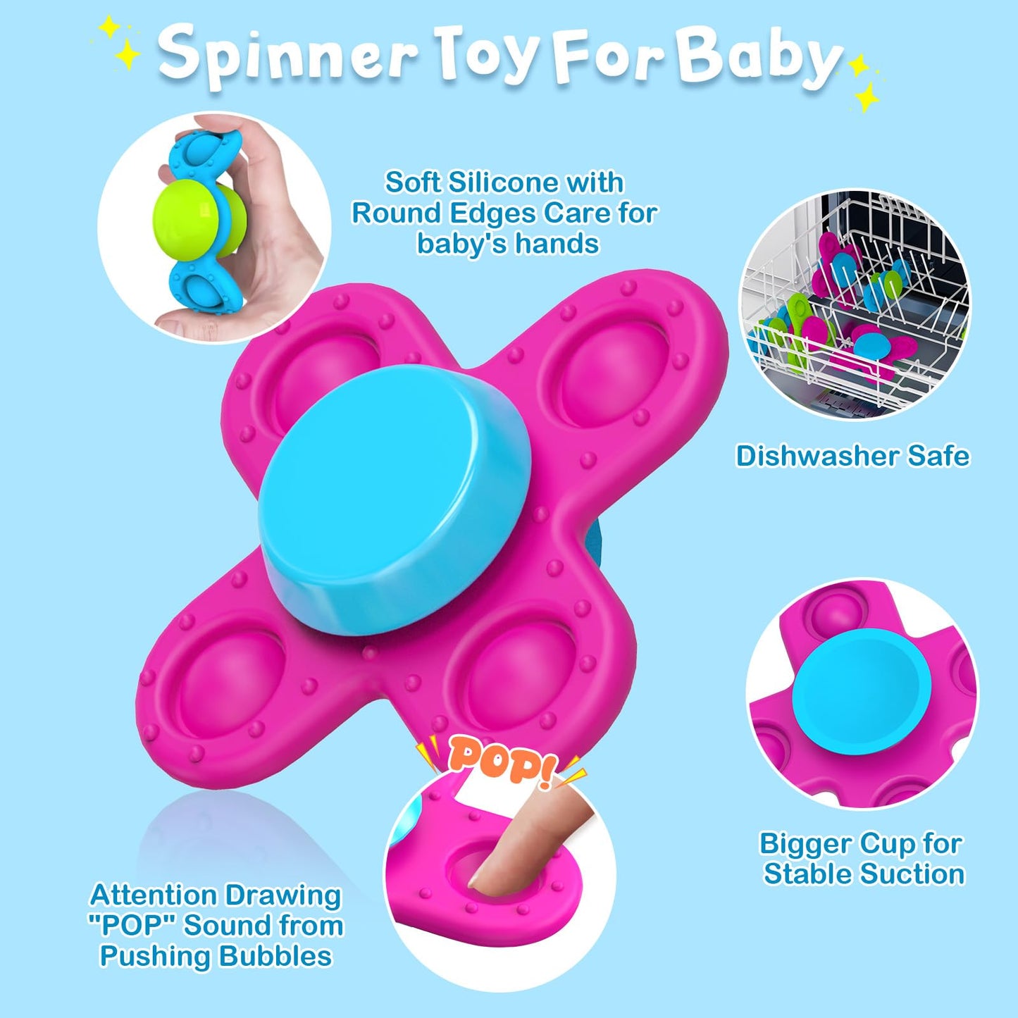 Guibola Suction Cup Spinner Toys For 1 Year Old Boy Girl, 3Pcs Spinning Toys For Toddlers 1-3,Sensory Toys Bath Toys Travel Toys