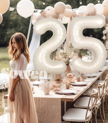 Suwen 40 Inch Large Cream White 25 Balloon Numbers Big Foil Helium Number Balloons 0-9 Jumbo Happy 25Th Mylar Birthday Party Dec