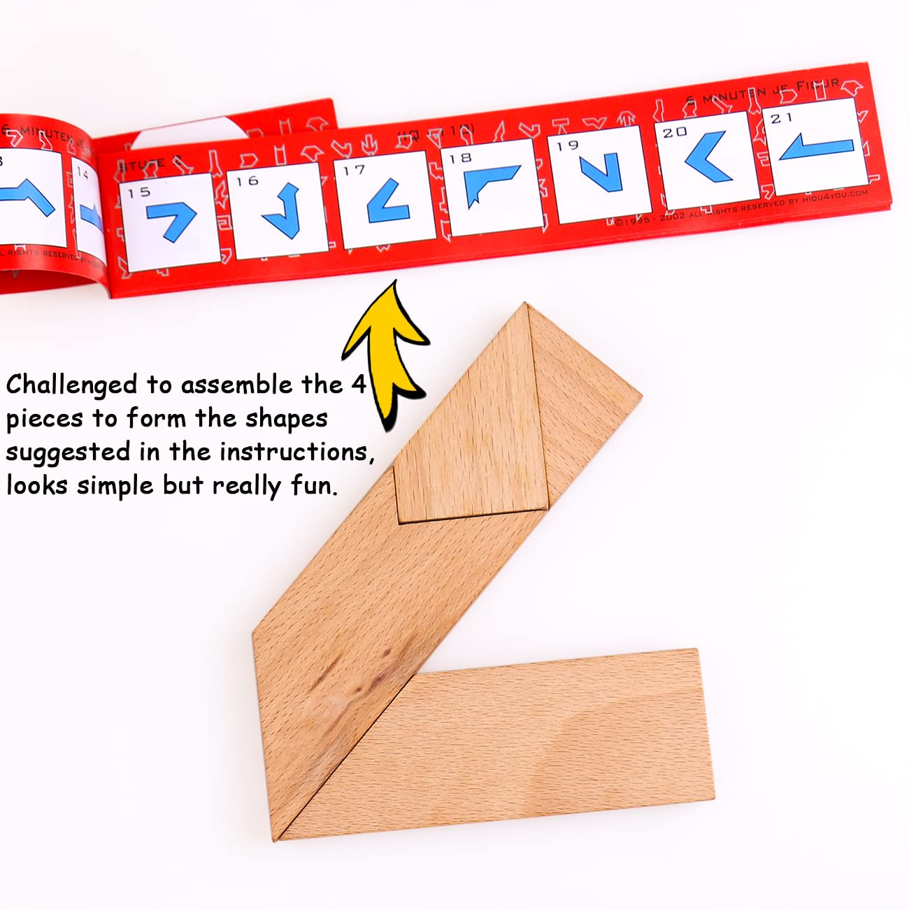 KINGOU Wood T Shape Puzzle - 4 Pieces Brain Teaser Toy for Kids & Adults, Advanced Level, Model KPuzzle-125