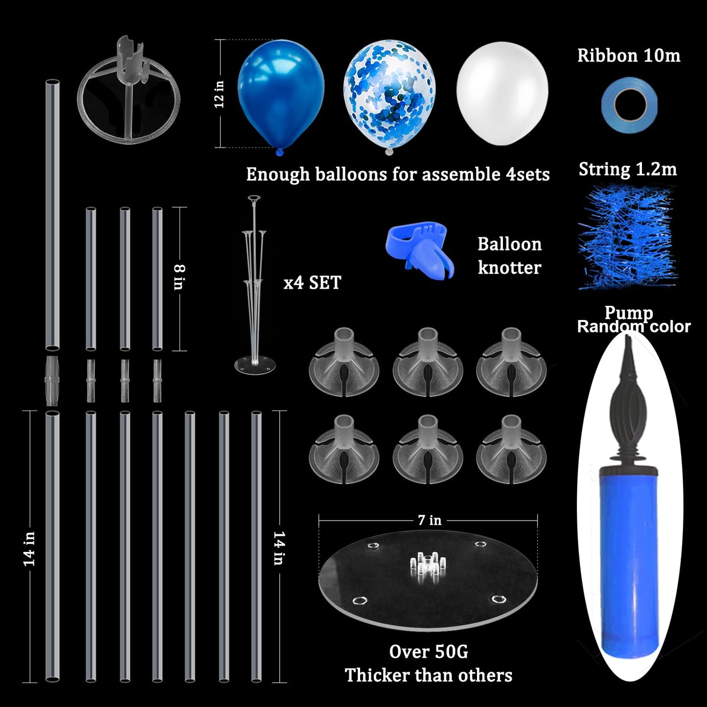 Zjdhpty 4Set Blue Balloon Stand, Balloon Stands For Table, Blue Table Centerpiece For Father'S Day Graduation Boy Baby Shower Ge
