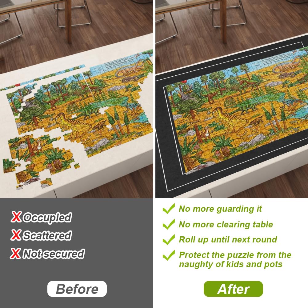 Ainiv Jigsaw Puzzle Mat Roll Up 3000 Pieces  55 x 39 Portable Felt Puzzles Board with 6 Sorting Trays & Travel Storage Bag  Jigsaw Saver Pad Keeper for mature-themeds Teens  Black