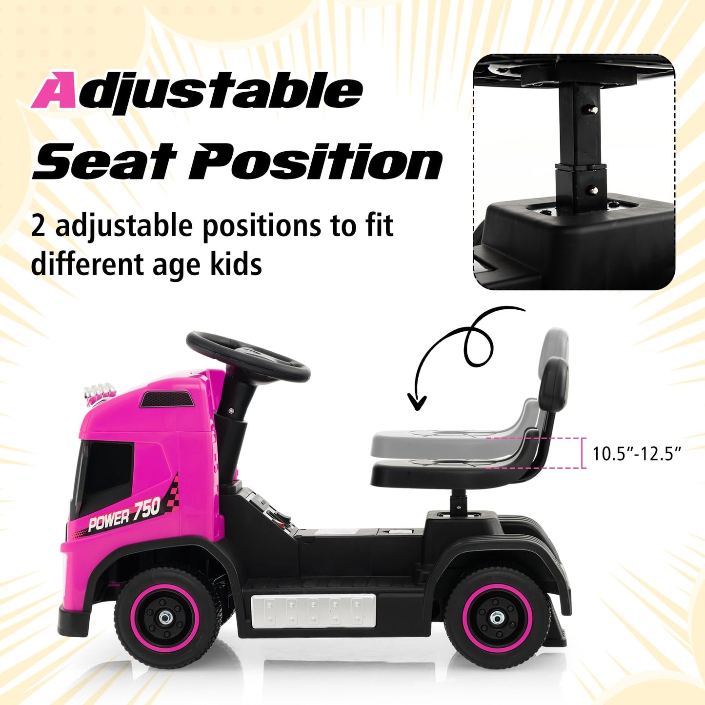 Honey Joy Electric Ride On Push Car, 6V Foot-To-Floor Push Cars For Toddlers, Lights, Music, Adjustable Height, Battery Powered Ride On Truck For Kids, Gift For Toddlers Boys Girls, Pink