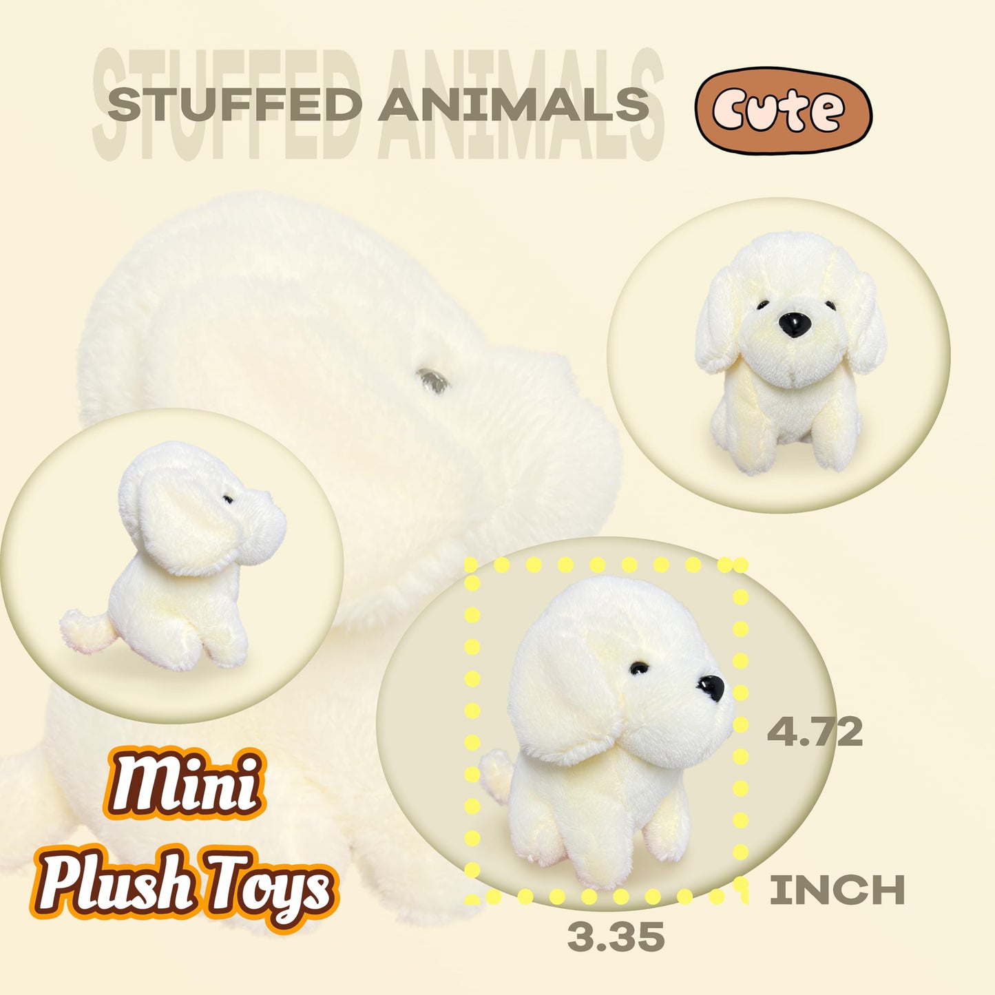 White Puppy Stuffed Animals For Kids And Adults, Mini Animals Plush Toy Key Chain, Cuddly Dog Plushie Toys, Soft Kawaii Dog Stuf