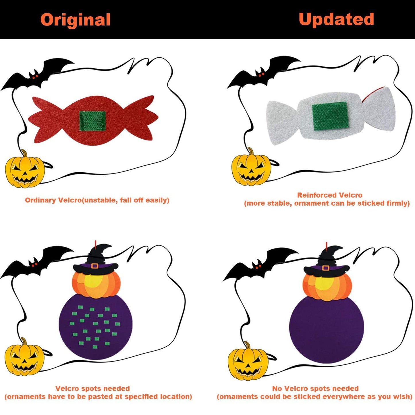THAWAY DIY Halloween Felt Pumpkin Witch Hanging Decor for Kids Felt Crafts and Kits Adhesive Ornaments Halloween Party Favor Dec