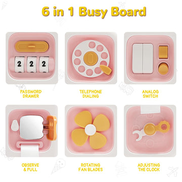 Topsolid Montessori Toys For 1 Year Old Girl, Sensory Toys For Toddlers 1-3, Travel Toys For 12-18 Months Baby, Busy Board For Learning Fine Motor Skills, 1St Birthday Gifts For Boys & Girls - Pink
