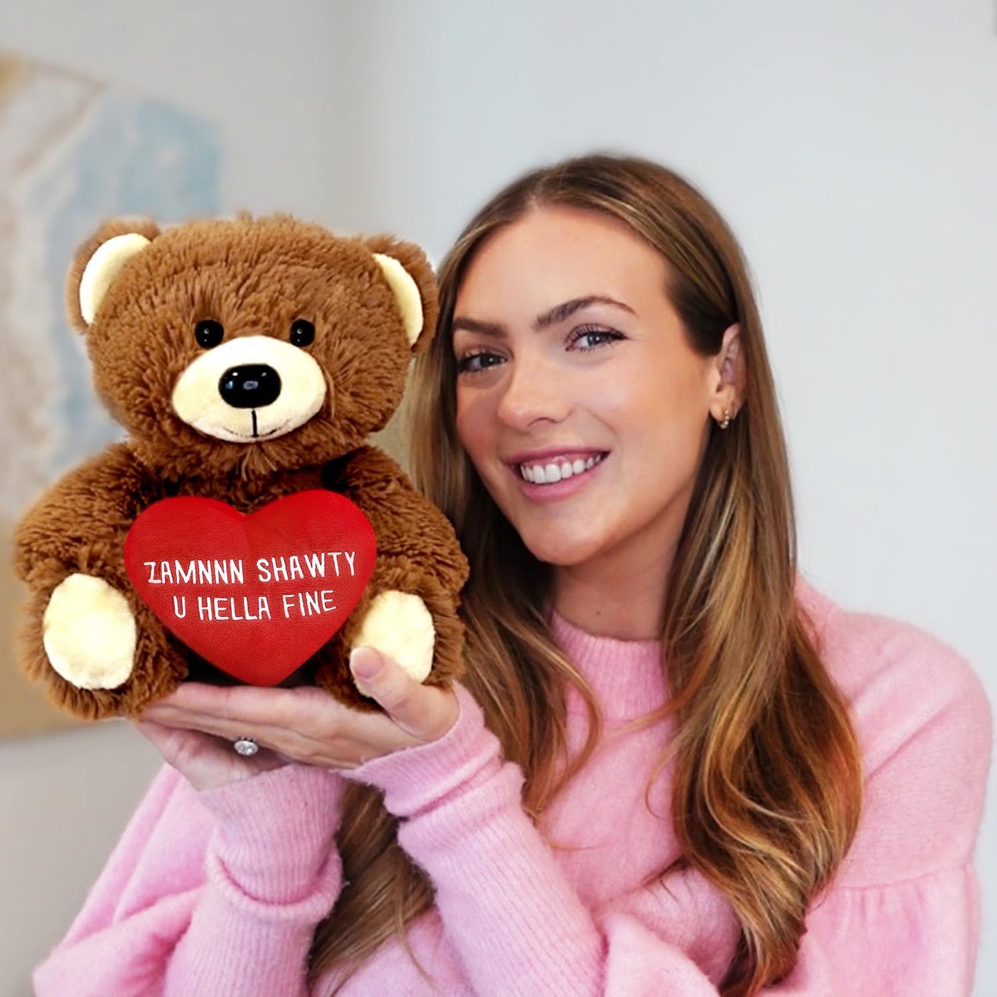 Zamnnn Shawty U Hella Fine - 10'' Teddy Bear & Gift Bag - Funny Stuffed Animal Plush Gift For Girlfriend, Boyfriend, Best Friend