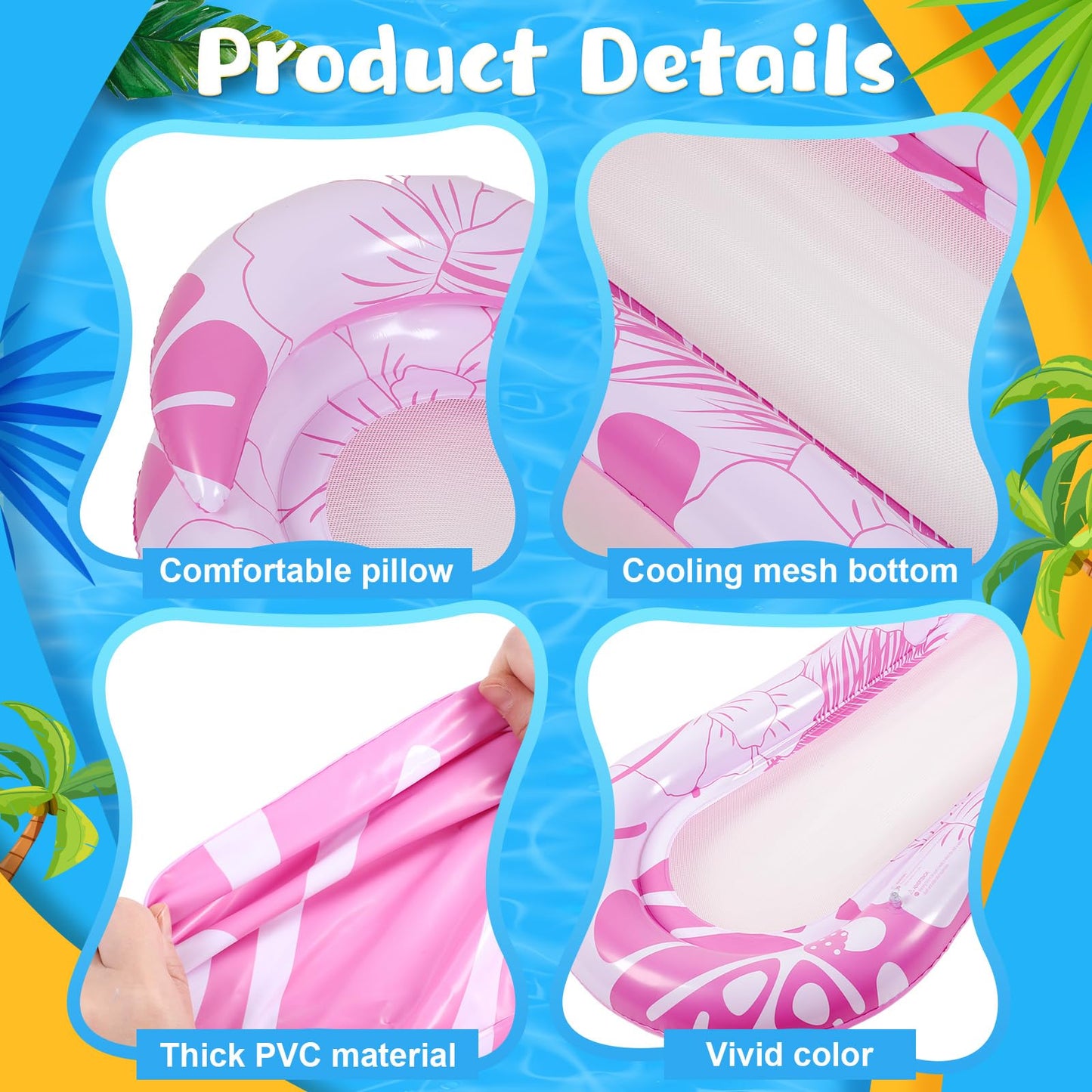Briwooody 2 Pcs Inflatable Pool Float Mat Pool Floaties Rafts with Headrest Loungers Sun Tanning Floaty for mature-themed Cool Water Hck Chair for Summer Swimming Pool Lake Beach Party Toys(Mesh)