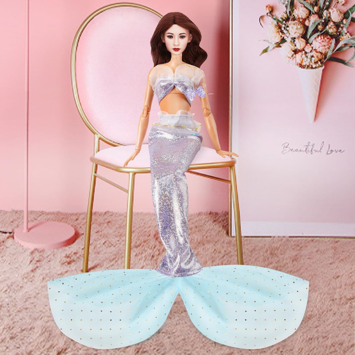Mlcnles Mermaid Doll Dress For 11.5 Inch Dolls Clothes Include 6 Sets Mermaid Bikini Swimsuit 6 Mermaid Tail 6 Handbags 6 Crown 10 Shoes, 11.5‘’ Costume For Girls Doll Present Christmas