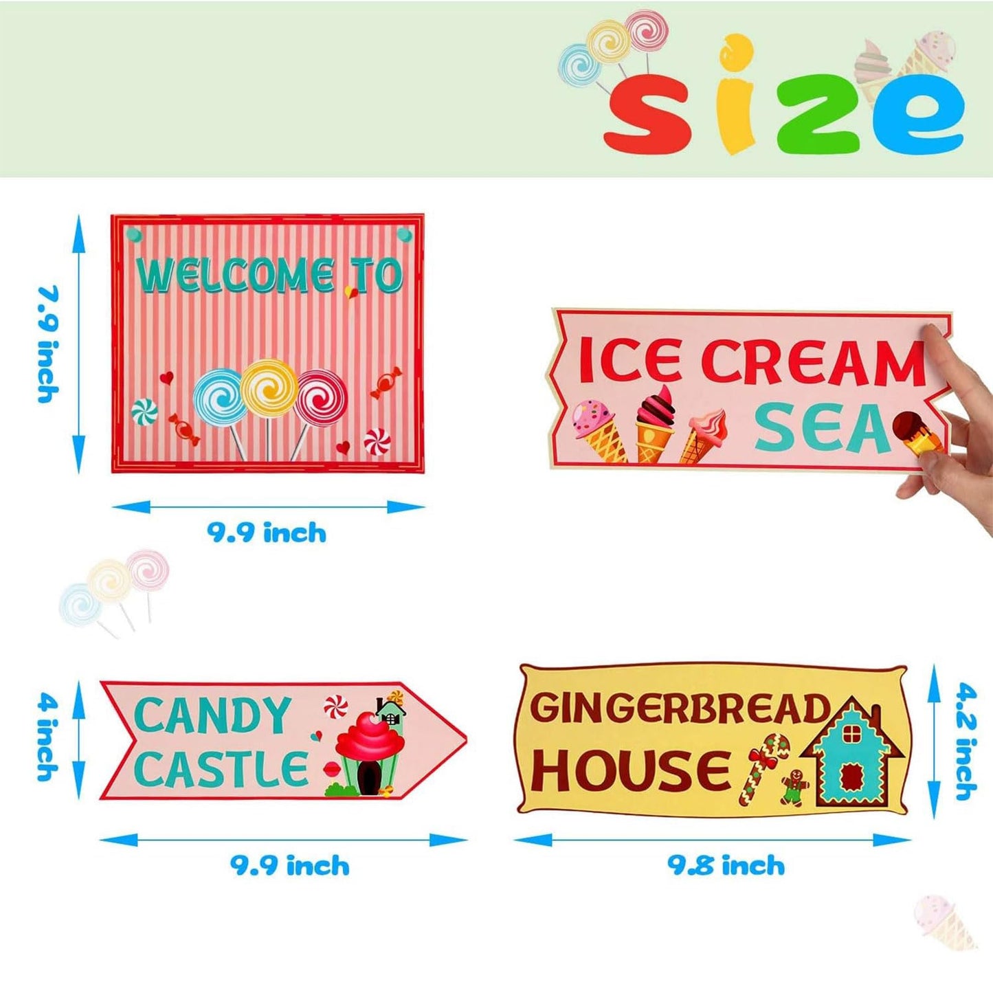 Gejoy 20 Pieces Candyland Party Decorations Candyland Trunk or Treat Car Decorations Kit Candy land Backdrop Signs for Halloween