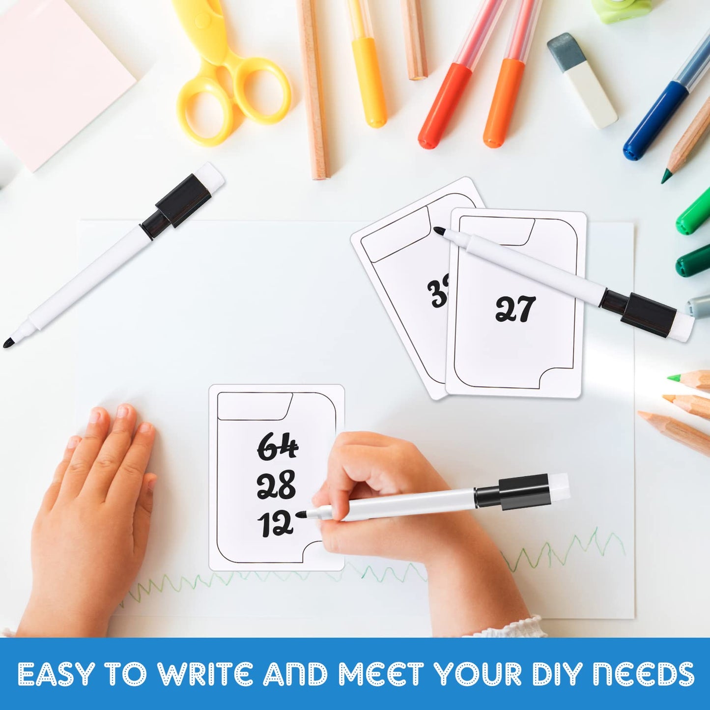 50 Pieces Multifunctional Tokens Reusable Cards Erasable Index Cards Dry Erase Cards White Blank Flash Cards With 5 Pcs Black Ma