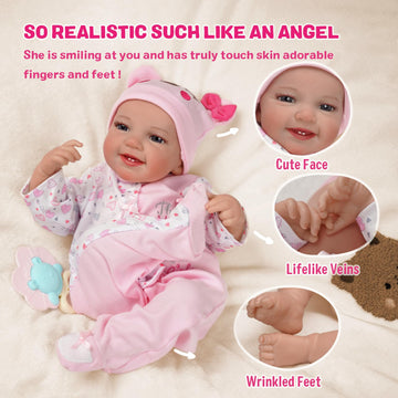 Babeside Reborn Baby Dolls With Heartbeat, Coos & Breathing - Leen, 20-Inch Sweet Smile Realistic-Newborn Baby Dolls Soft Body B