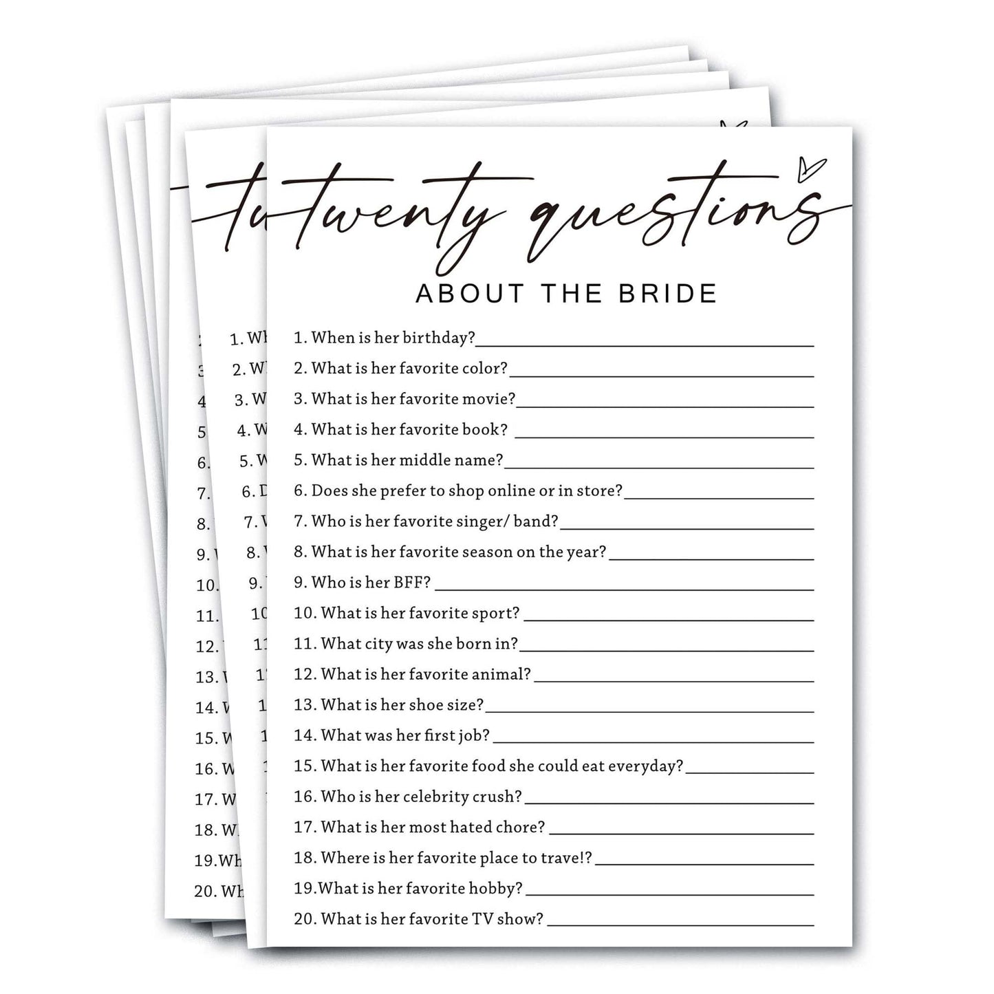 Wybgno Wedding Shower Games Cards, Twenty Questions About The Bride, Bridal Shower Games 25 Guests, Engagement Party Wedding Gam