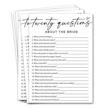 Wybgno Wedding Shower Games Cards, Twenty Questions About The Bride, Bridal Shower Games 25 Guests, Engagement Party Wedding Gam