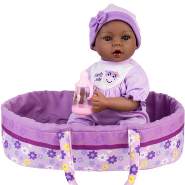 Aori Black Lifelike Reborn Baby Dolls -18 Inch Black American Realistic Newborn Girl Doll, Real Life Soft Vinly Limbs And Cloth Body Girl Doll And Bassinet Set