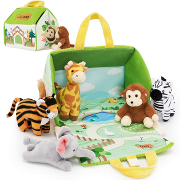 Ouozzz Mini Zoo Stuffed Animals Set – Interactive Plush Toys For Babies & Toddlers, Travel-Friendly & Huggable, Portable Gift, Safe & Washable, Includes Tiger, Giraffe, Elephant, Zebra & Monkey 9.8'