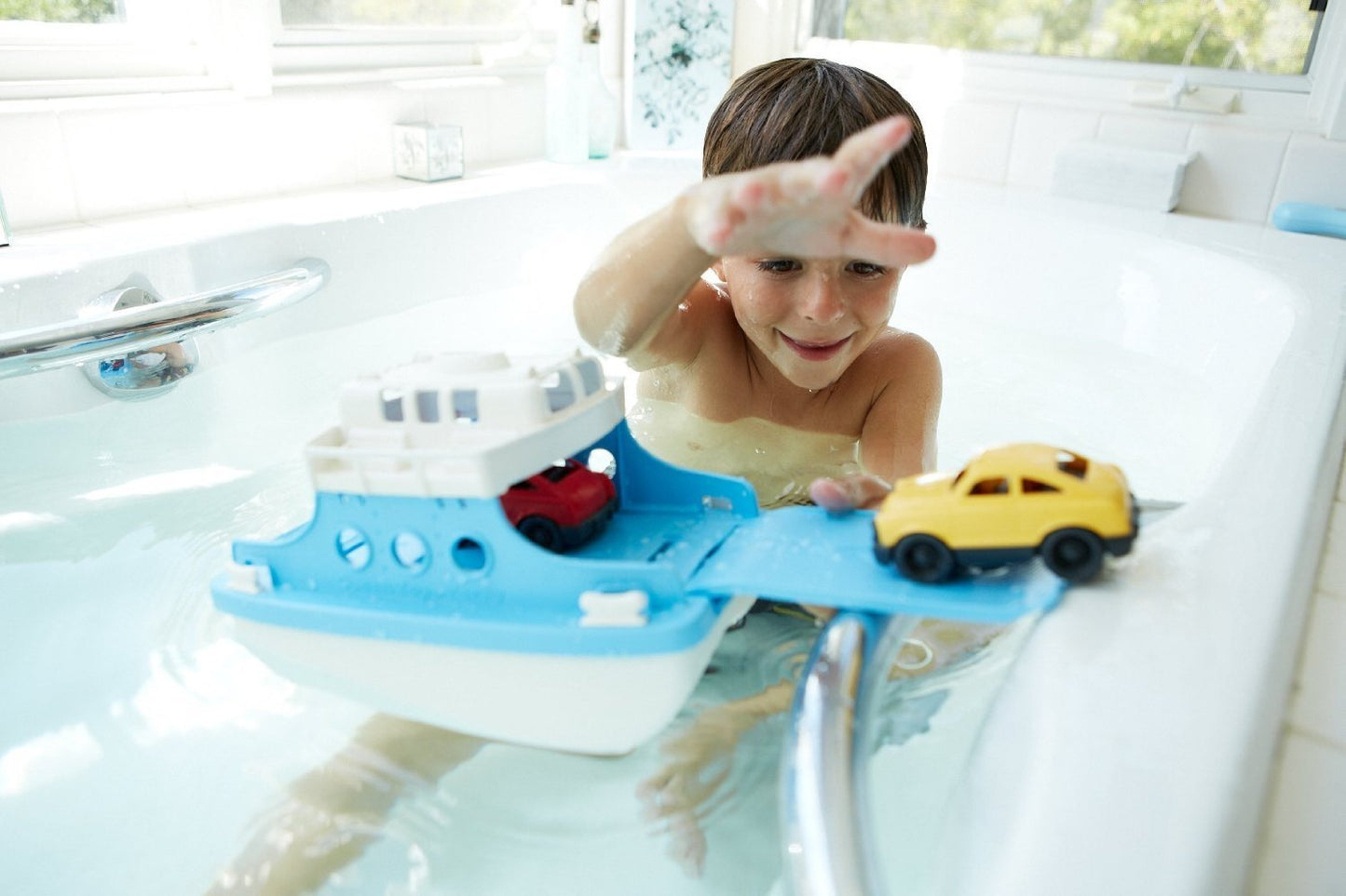 Green Toys Ferry Boat With Mini Cars Bathtub Toy, Blue/White, Standard