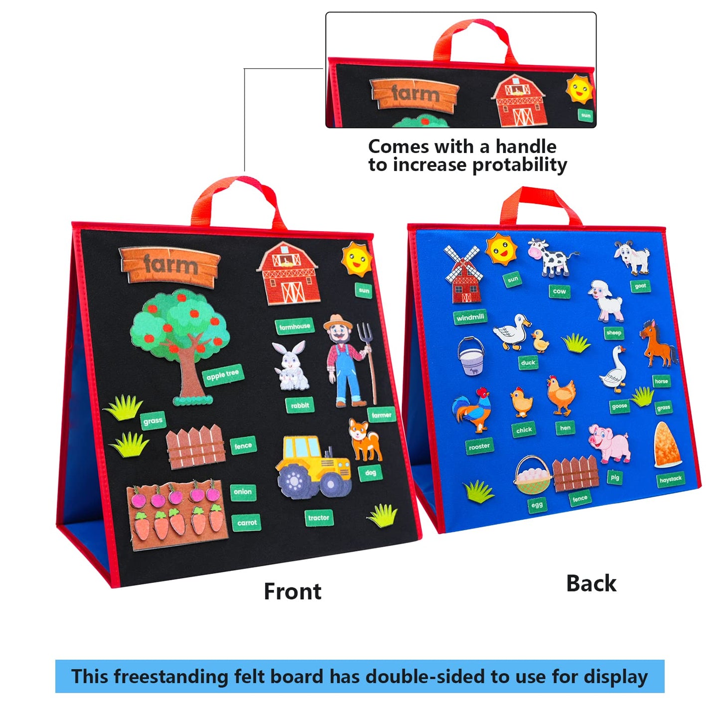Twohomc Foldable Felt Board For Toddlers, Flannel Board Stories For Preschool, Farm Animal Story Learning Double-Side Stand Felt