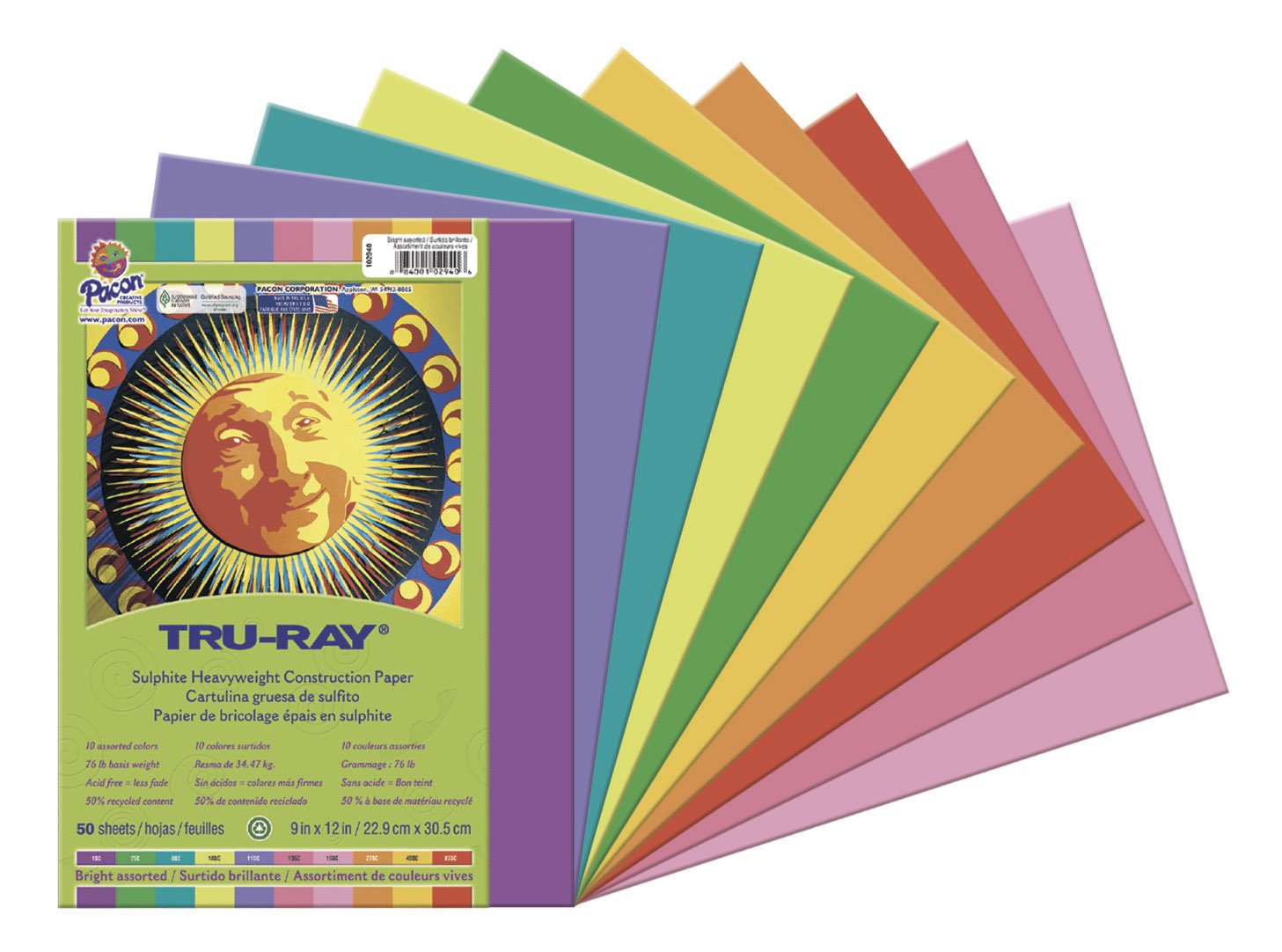 Tru-Ray Construction Paper, 76 lbs., 9 x 12, Assorted, 50 Sheets/Pack