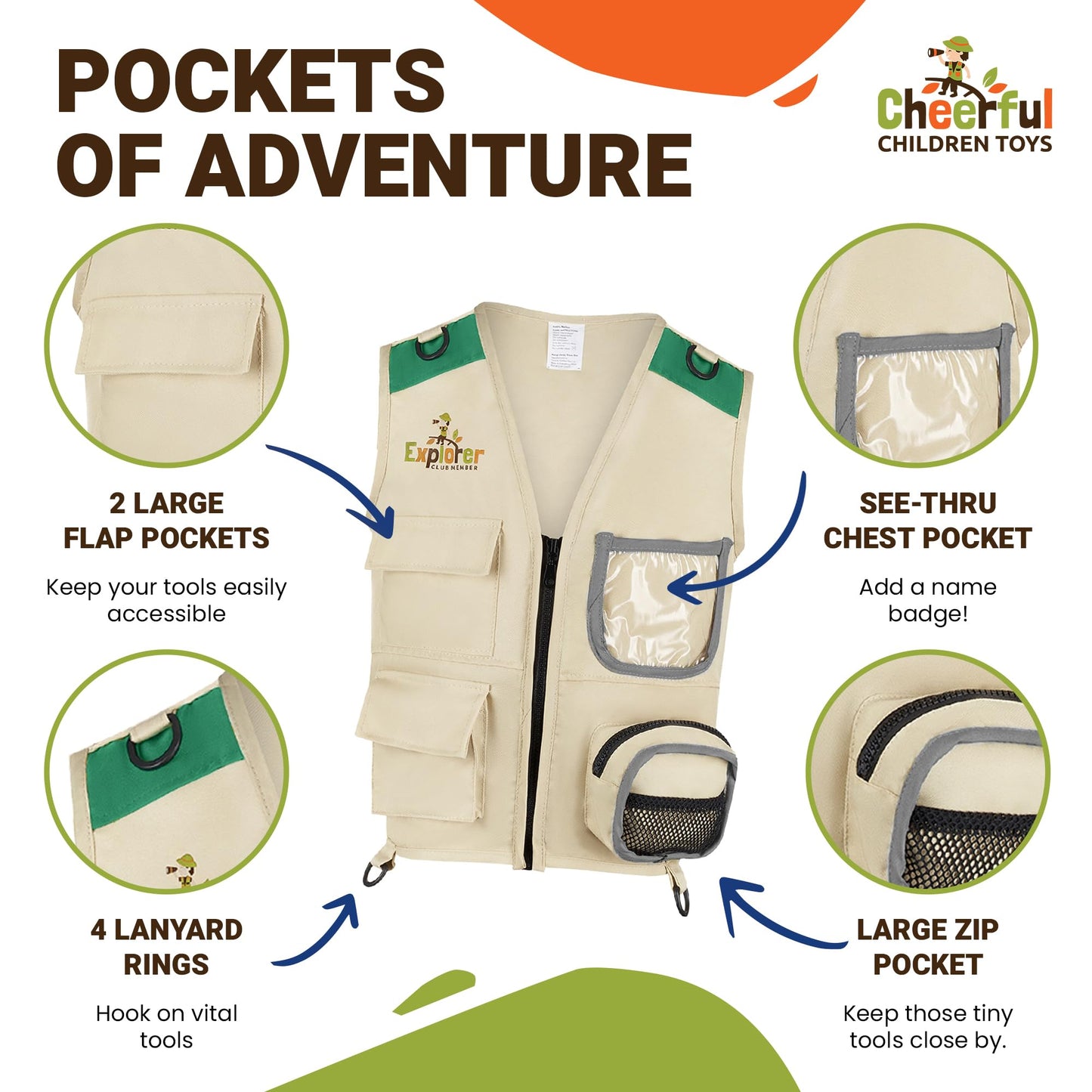 Cheerful Children Toys enhanced Quality Bug Catching Kit - 19 Pcs Kids Explorer Kit - 3-7 Kids Adventure Kit Include Safari Vest  Hat & Extra Sturdy Accessories - Ideal Educational Gift - Learn & Play