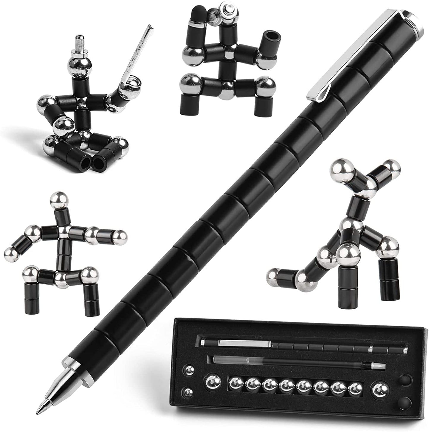 Vywmna Fidget Pen For Adults Kids,Toy Pen Decompression Magnetic Metal Pen, Desk Toys Multifunctional Deformable Magnet Writing Pen(Black)