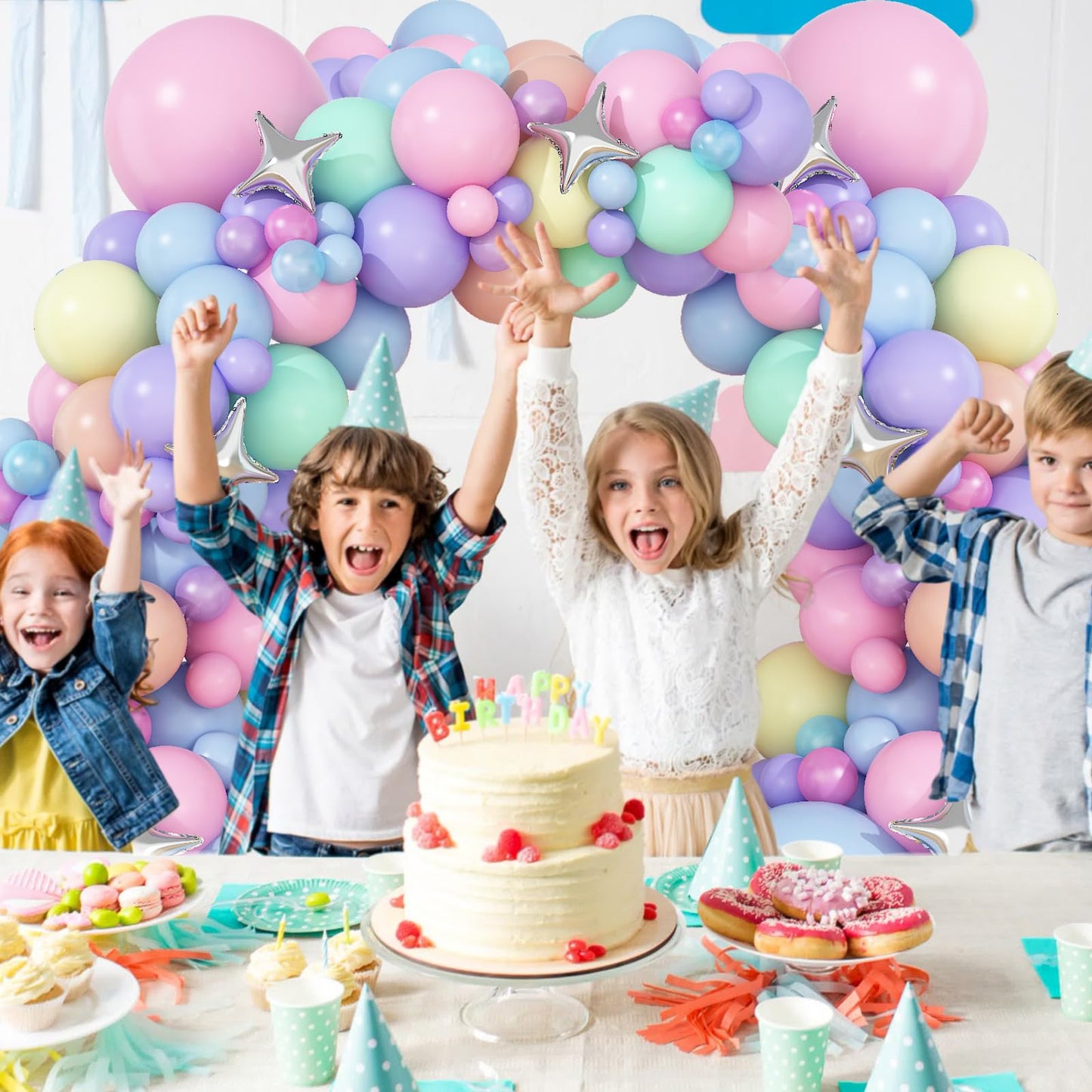 Pastel Balloons Arch Garland Kit, Pastel Pink Purple Blue Yellow Green Party Balloons, Pastel Rainbow Balloons Garland For Girls