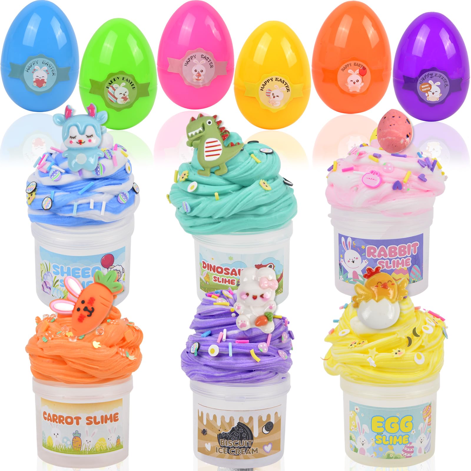 Easter Slime Easter Basket Stuffers - 6 Pack Prefilled Easter Eggs With Slime, Charms, And Toys, Easter Egg Fillers For Kids, To