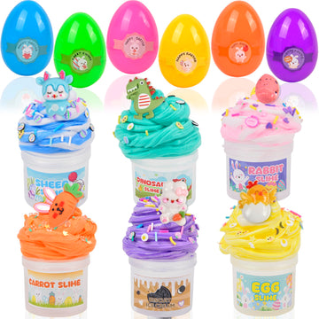 Easter Slime Easter Basket Stuffers - 6 Pack Prefilled Easter Eggs With Slime, Charms, And Toys, Easter Egg Fillers For Kids, To