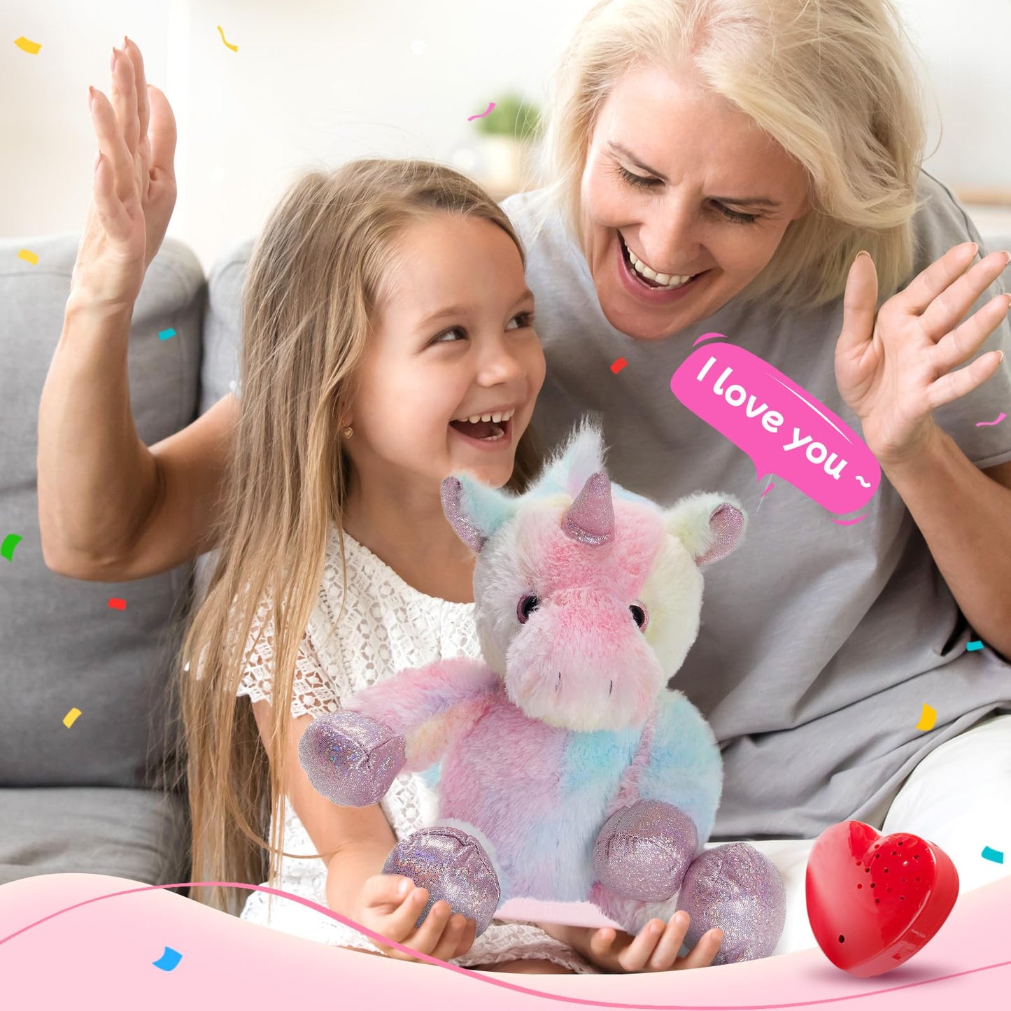 CozyWorld Recordable Unicorn Plush Toy, 12.5" Soft PP Cotton, Voice Messages, Birthday Gift for Kids