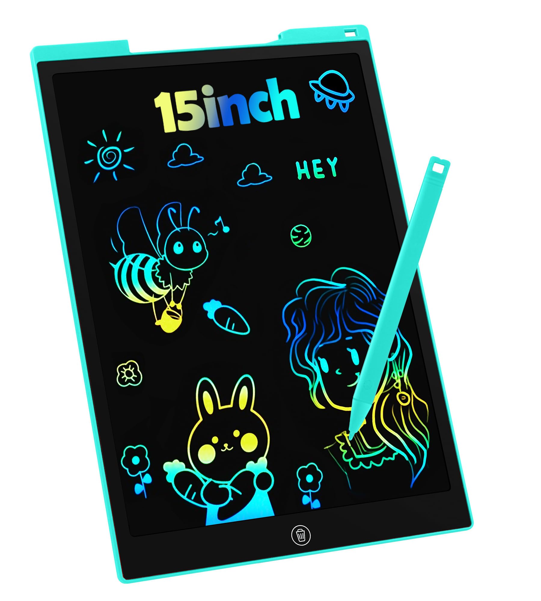 LCD Writing Tablet Drawing Board, 15 Inch Colorful Kids Toys Christmas Birthday Gift for 3 4 5 6 7 8 Year Old Girls Boy Erasable
