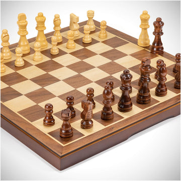 Chess Set Board Games For Adults: Handmade Walnut Wooden 15' 2 Extra Queens Folding Portable Travel Gift Idea Pieces Storage Bags Instructions