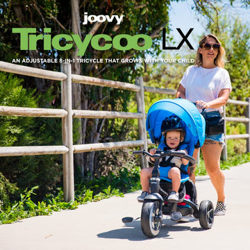 Joovy Tricycoo LX Premium Kids Tricycle with 8 Stages Featuring Chunky Front Tire, Removable and Adjustable Parent Handle, Safet