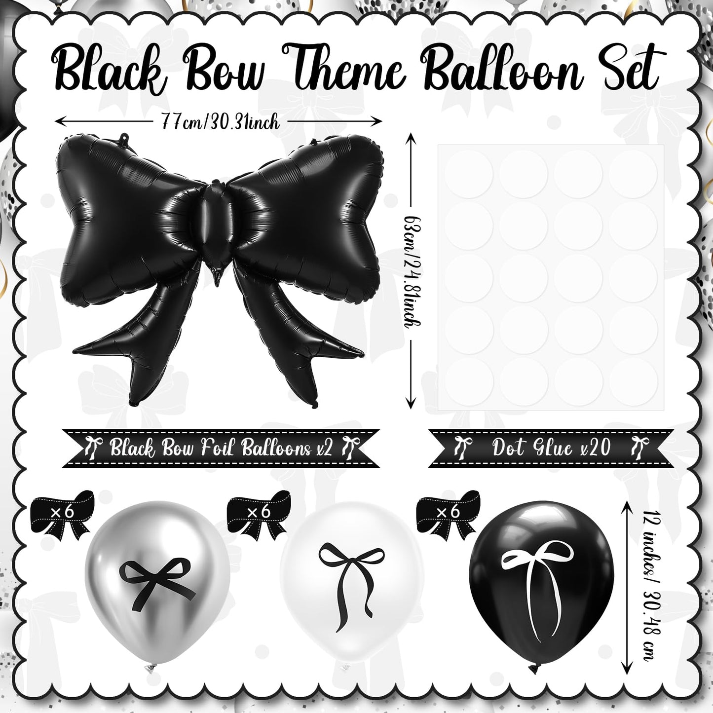 Kasyat 2 Sets Black Bow Birthday Party Decorations Black Bow Balloon Centerpieces for Tables Coquette Birthday Black and White B
