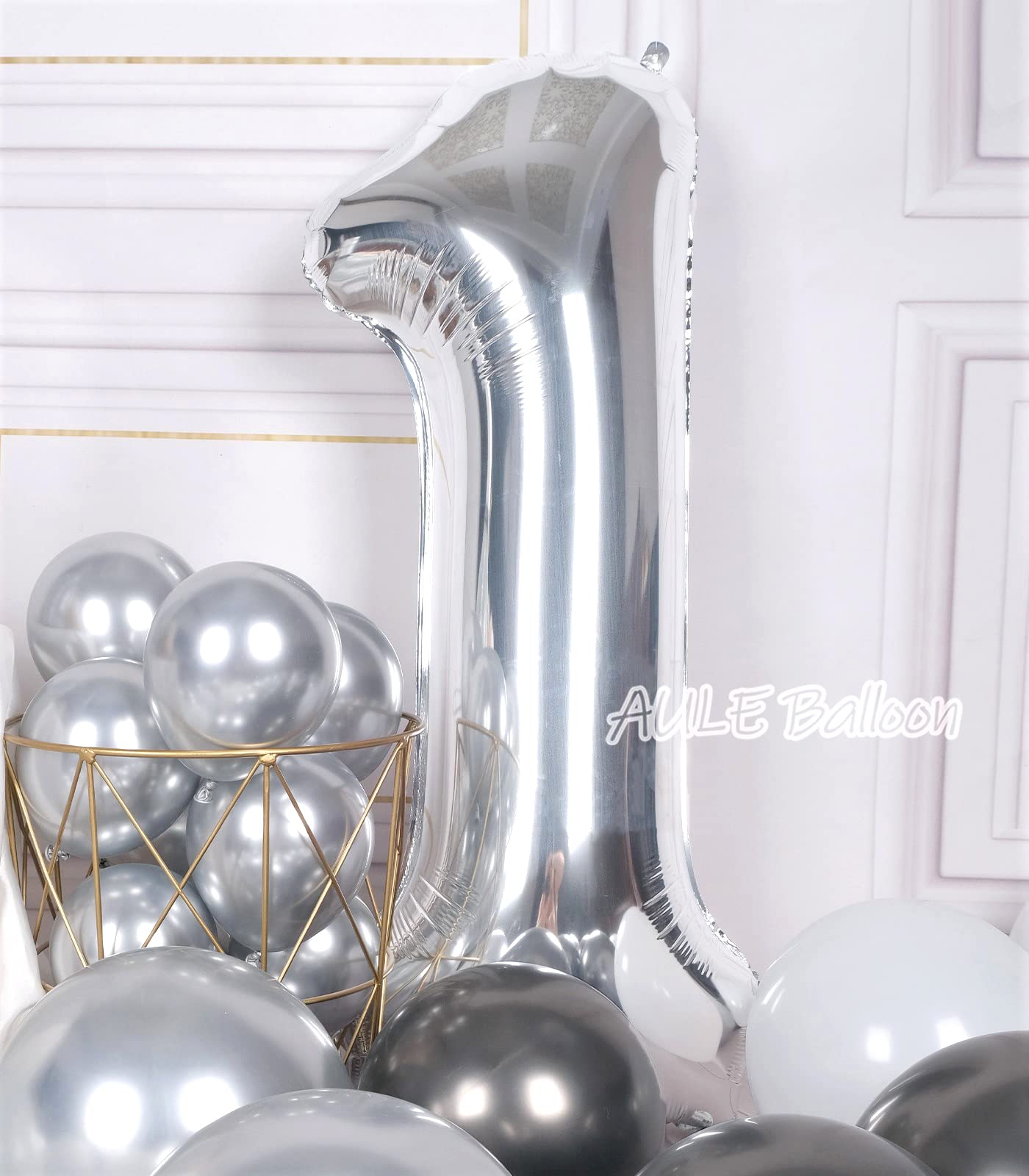 Aule 40 Inch Big Silver 1 Balloon Number Large Foil Helium Number Balloons 0-9 Jumbo Giant Happy 1St Birthday Party Decorations