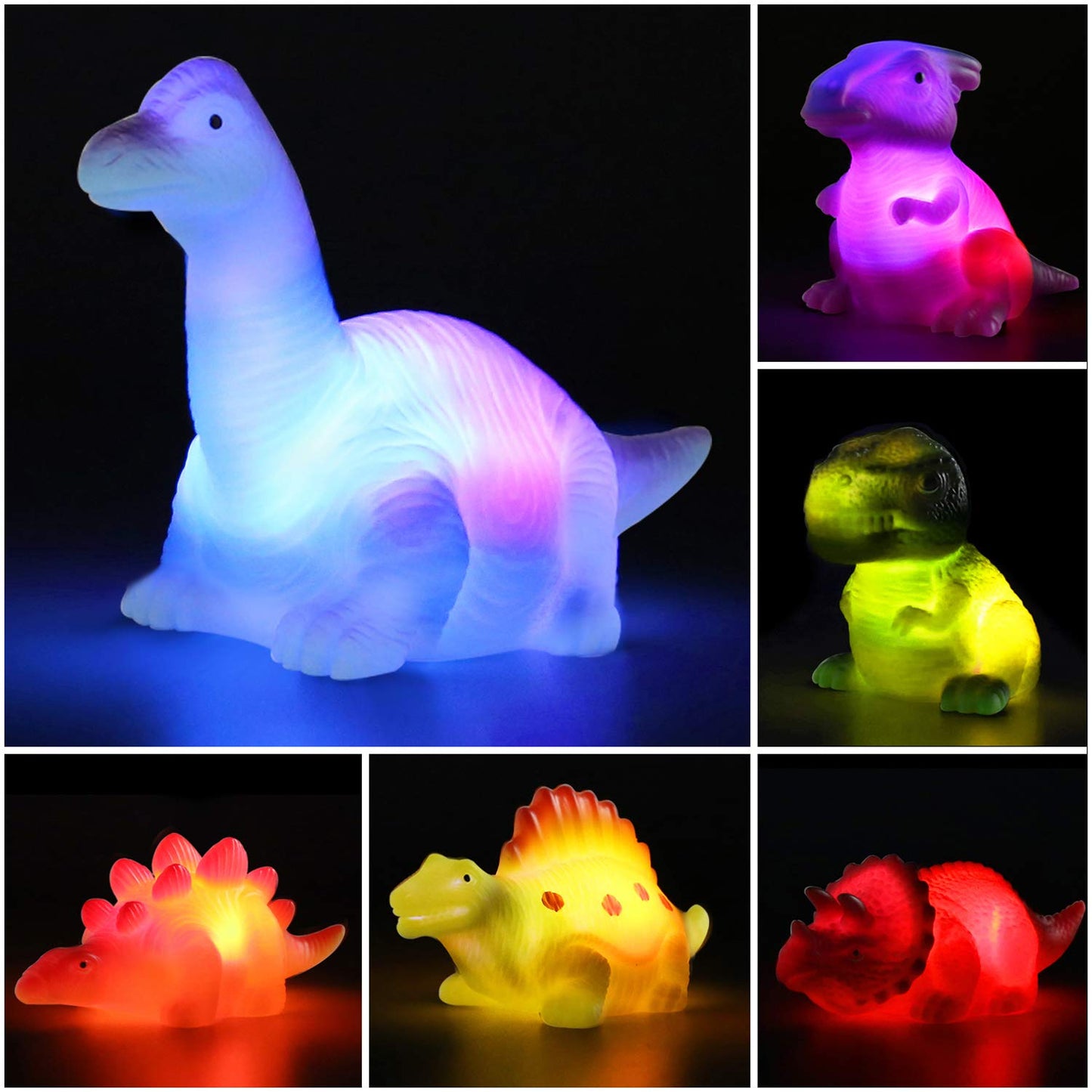 MAPIXO Light-Up Floating Dinosaur Bath Toys Set, Multicolored, Small, Rubber, Ideal for Baby Toddler Birthday and Holiday Gifts