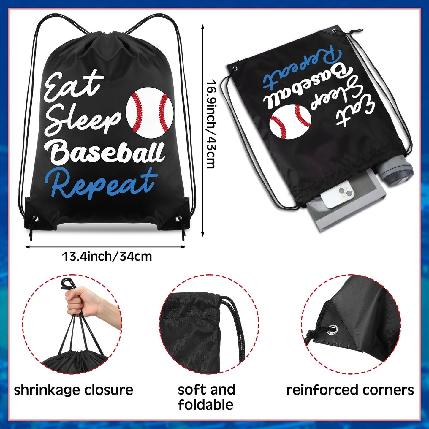 MiniInflat 96 Pcs Baseball Party Favors for Kids Include 24 Baseball Drawstring Bags, 24 Baseball Keychain, 24 Silicone Baseball