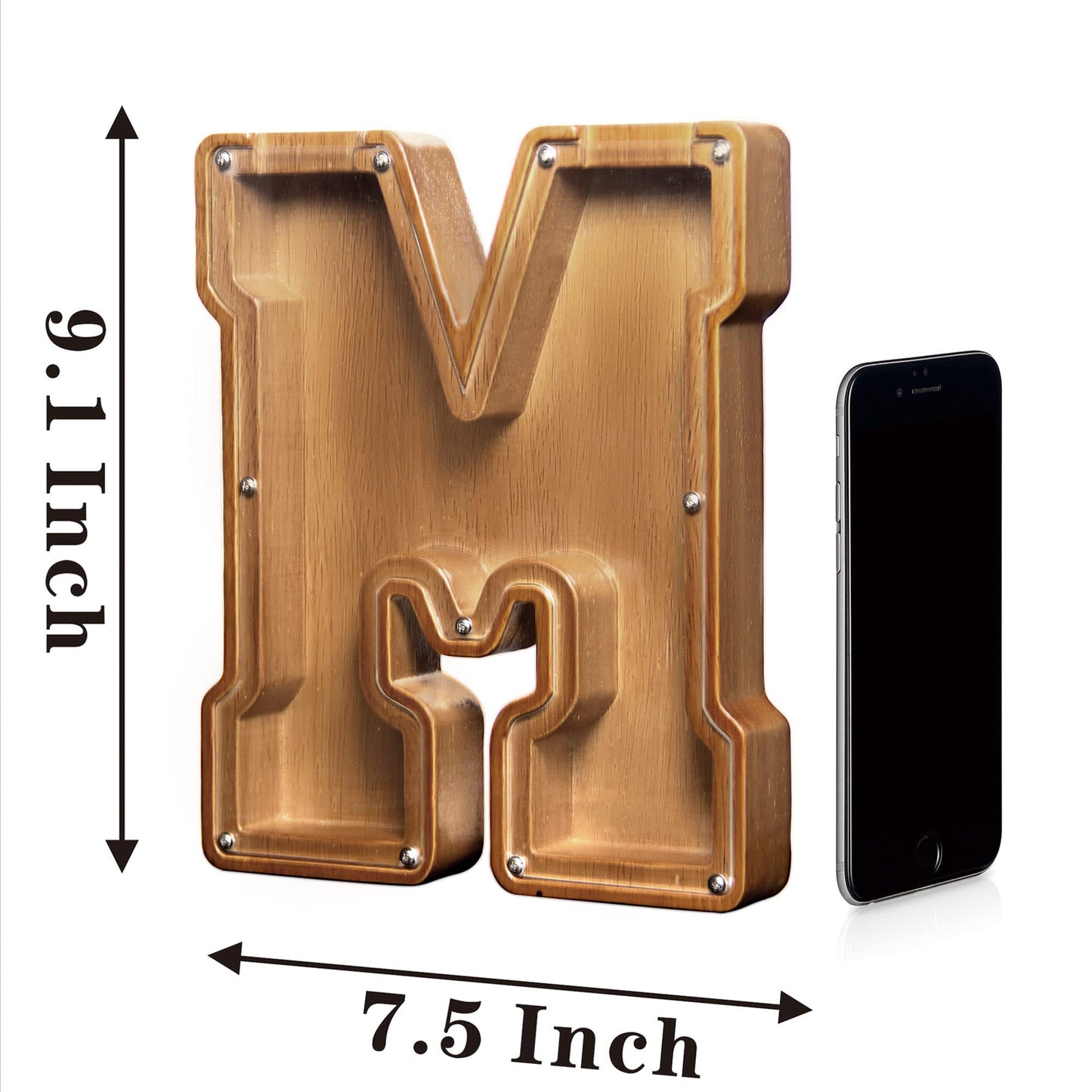 Aorcmitn Large Wooden Letter Coin Personalized Piggy Bank For Boys Girls Kids Toddler Adults Money Bank Best Gift For Friends (9.2 Inch-M)