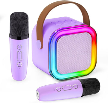 Mini Karaoke Machine For Kids, Birthday Easter Gifts Toys For Girls Boys Friends Age 3-12+, Portable Bluetooth Speaker With 2 Wireless Mics, Karafun Premium Songs Family Home Party(Purple)