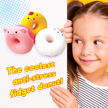 JA-RU Sqweezy Donut Cute Animal Glaze (3 Donuts Assorted) Smushy Smoo Shums Toy for Boys & Girls. Sqweez Louise Squishy Fidget for Kids  Teen  & mature-themed. Super Soft Stress Relief Party Favor. 3724-3