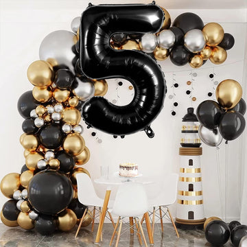 Large Black Number 5 Balloons, 40 Inch Foil Balloons, Giant Number Balloons For Women/Men Birthday Party Anniversary Celebration
