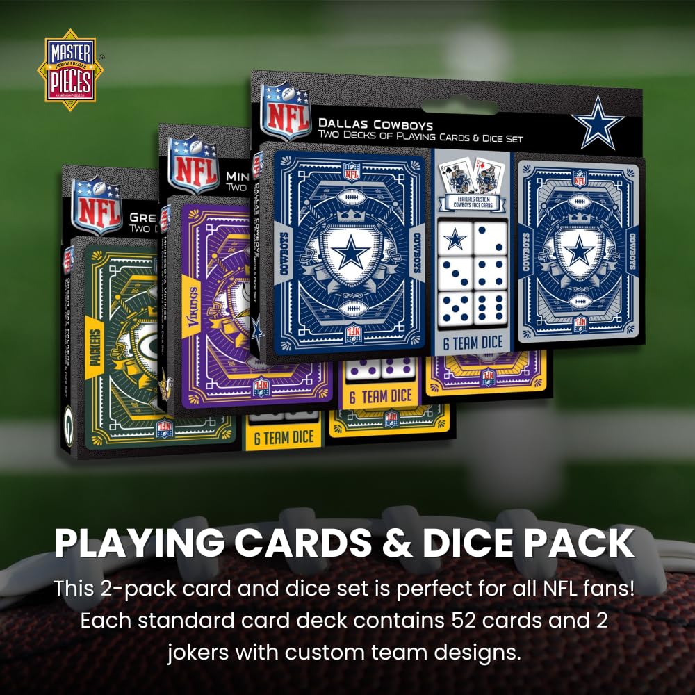 Masterpieces NFL Chicago Bears 2-Pack Playing Cards & Dice Set - Team Colors, Model CHB3230, Officially Licensed for Adults & Family