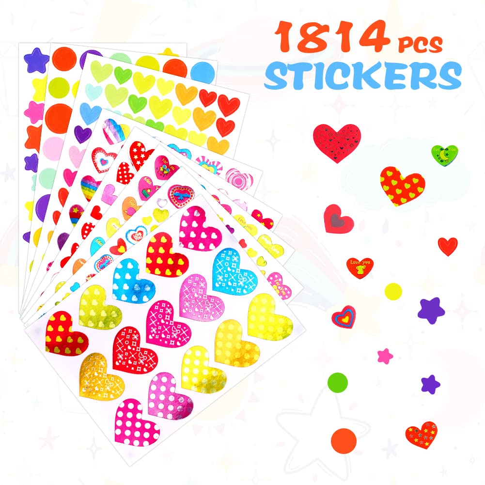OSDUE Star Stickers for Kids, 1814 PCS 27 Sheets Assorted Coloured Shaped Mini Teacher Reward Sticky Scrapbook Stars for Arts Cr
