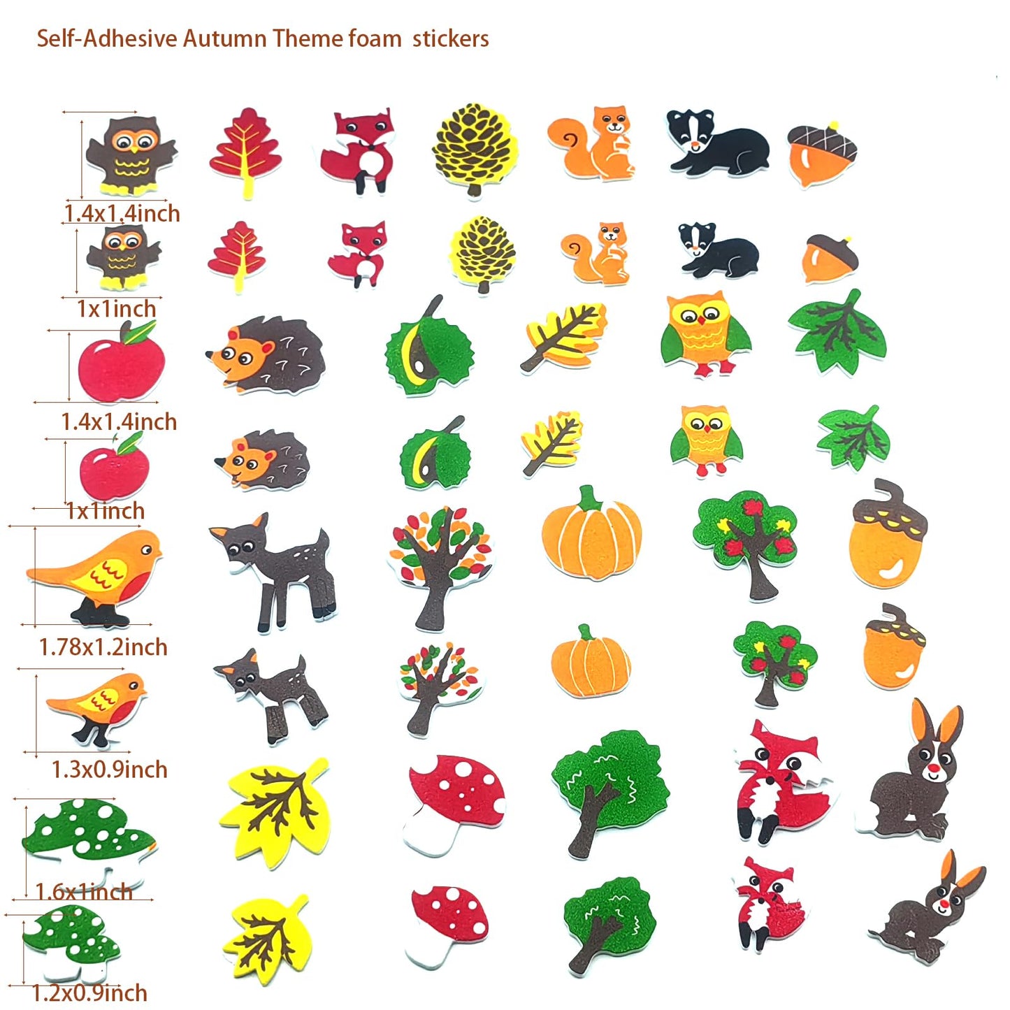 IFKEGON 500PCS Foam Fall Stickers,Self-Adhesive Autumn Theme Puffy Leaf for Kids, Party Materials DIY Crafts Decorations (500, F
