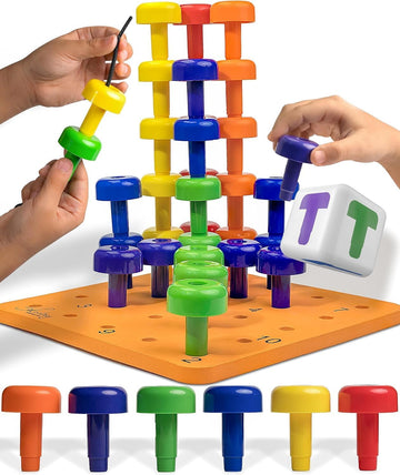 Skoolzy Montessori Sensory Pegboard 33 Piece Set - Develop Sensory Play Occupational Therapy Stem Learning Educational Toys For Kids 2+ - Includes Foam Board, Lacing String, Dice, Storage Bag, Ebook