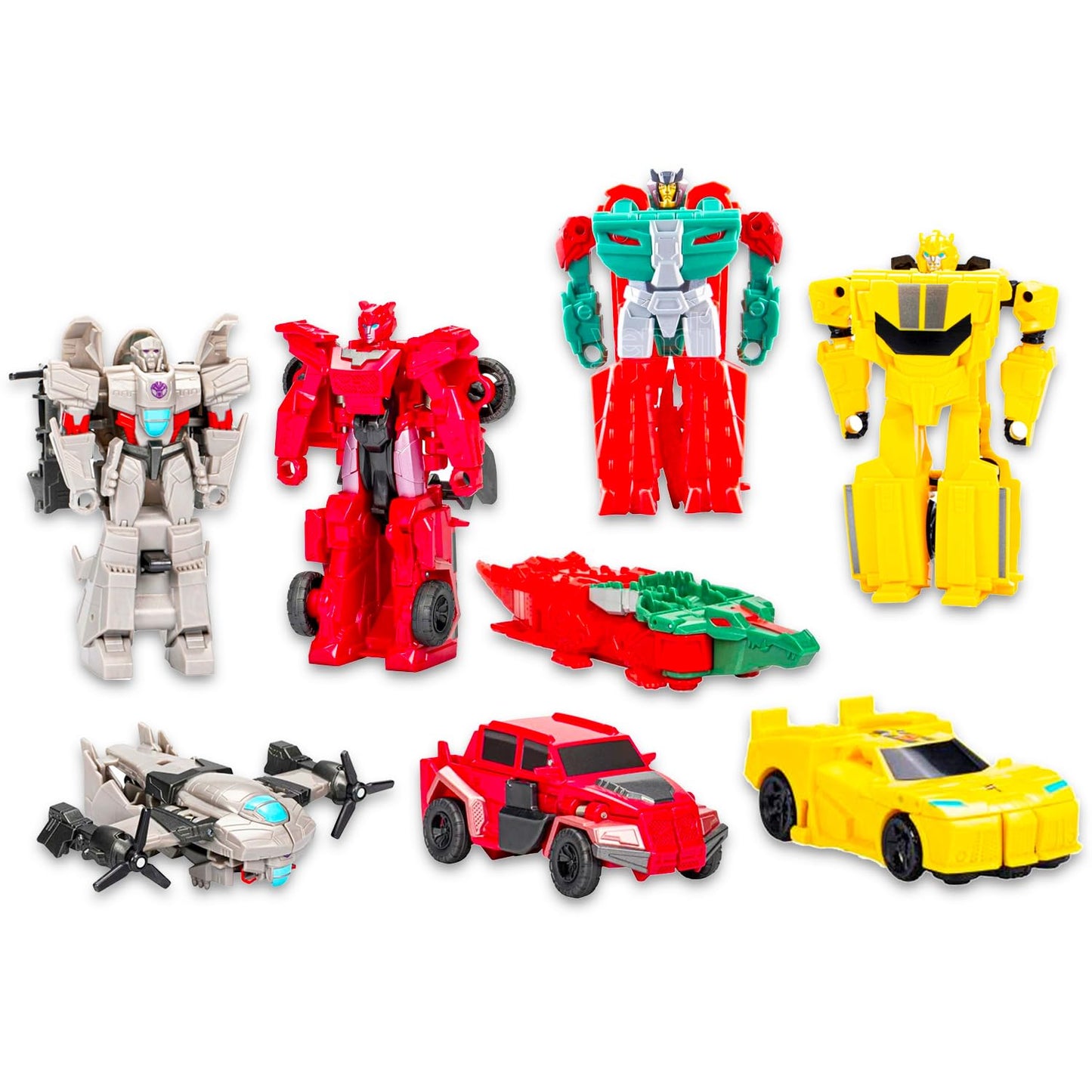 Transformers 1 Step Flip Changer Earthspark Action Figure Set - Bundle of 4 Toys: Bumblebee, Skullcruncher, Megatron, Elita One,