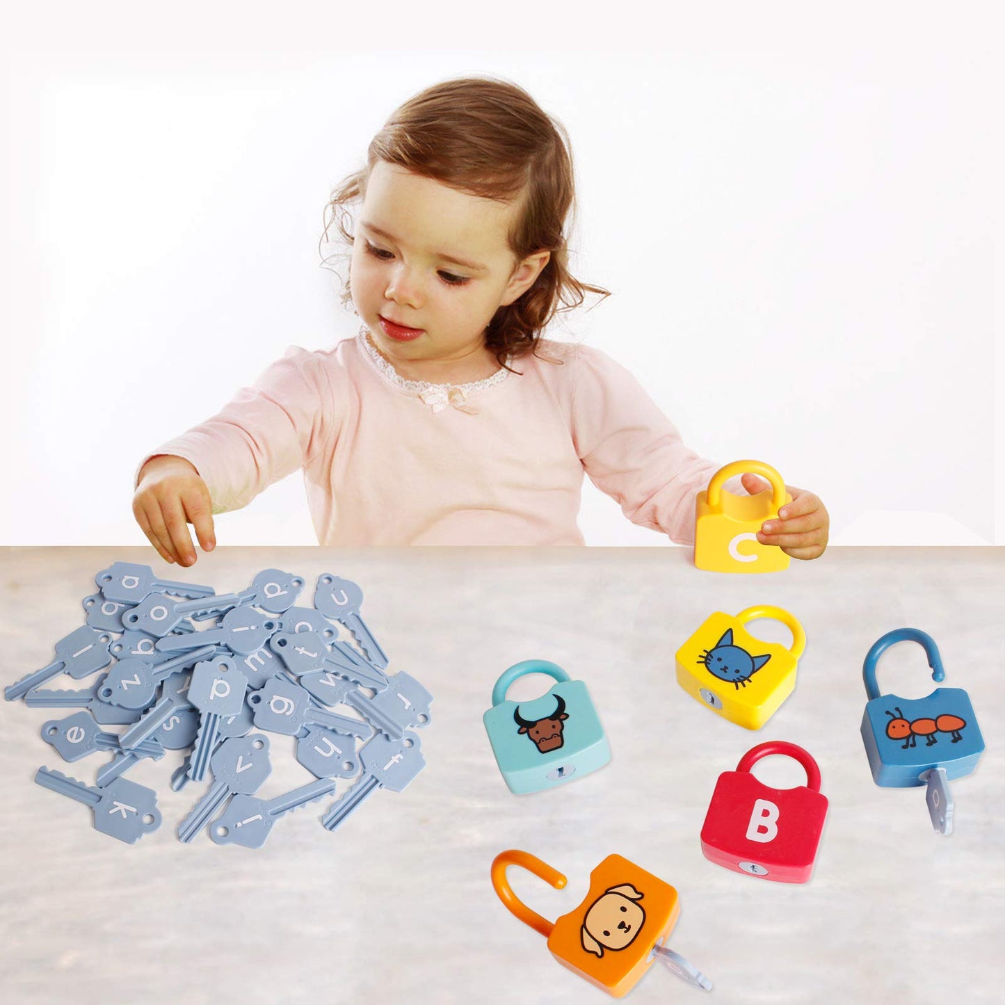 Dinhon ABC Learning Lock Educational Letter Combination-with 26 Locks, 26 Keys Montessori Preschool Alphabet Learning Game Early