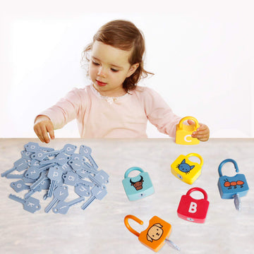 Dinhon ABC Learning Lock Educational Letter Combination-with 26 Locks, 26 Keys Montessori Preschool Alphabet Learning Game Early