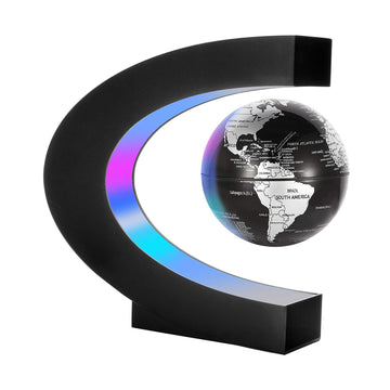 Gresus Magnetic Levitation Floating World Map Globe With C Shape Base, Floating Globe With Led Lights, Great Fathers Students Teacher Business Boyfriend Birthday Gift For Desk Decoration (Black)